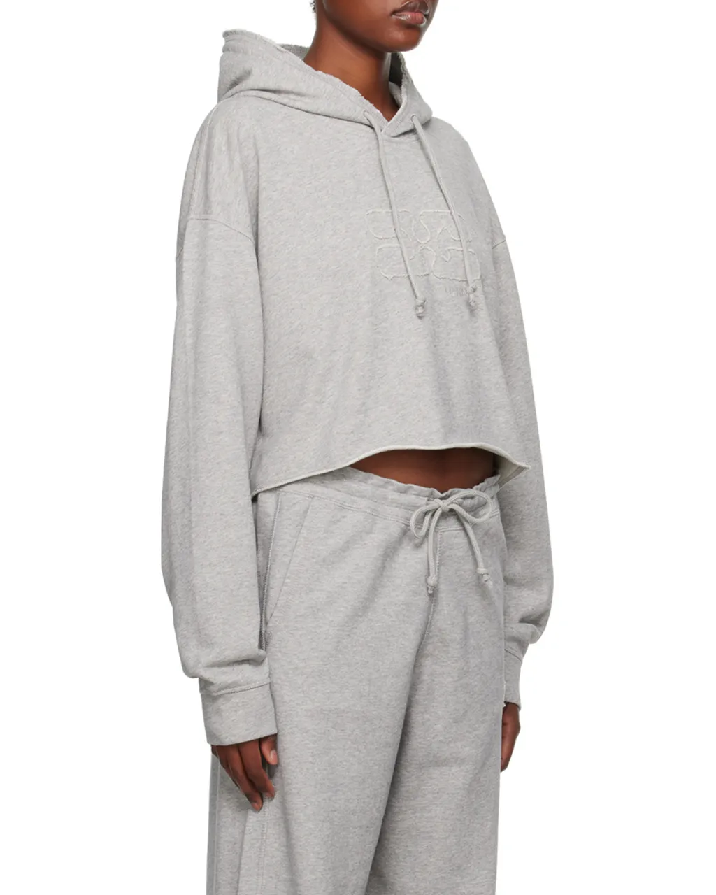 Ganni Logo Embroidered Drawstring Cropped Hoodie