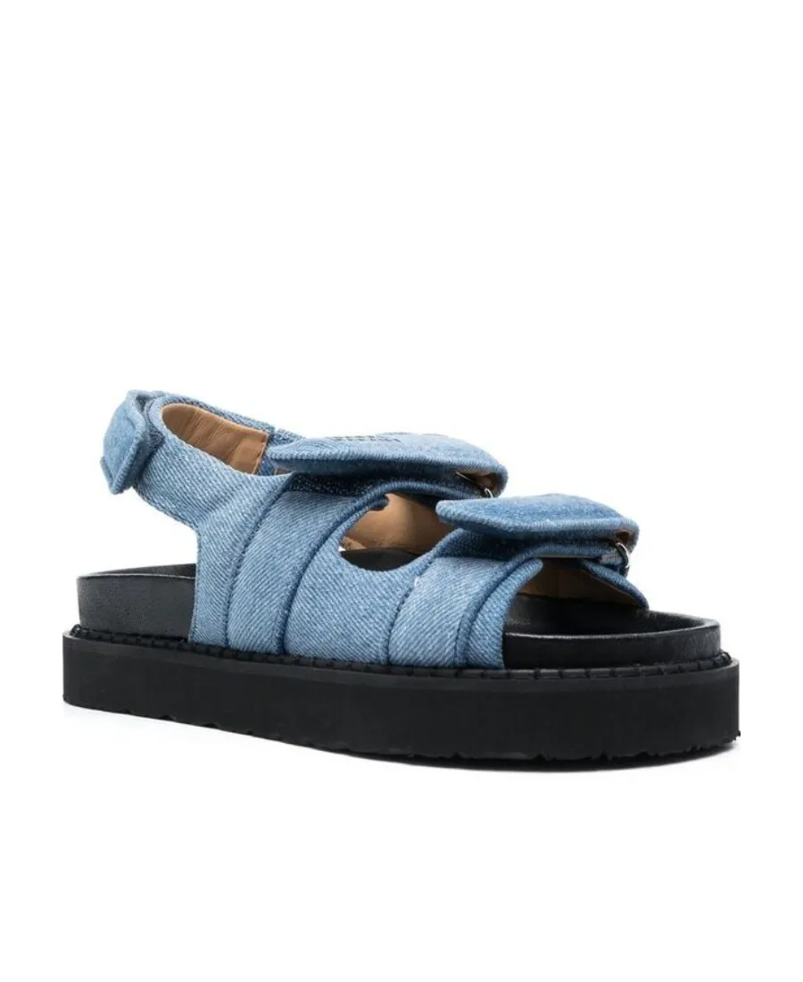 Isabel Marant Touch-Strap Open-Toe Denim Sandals