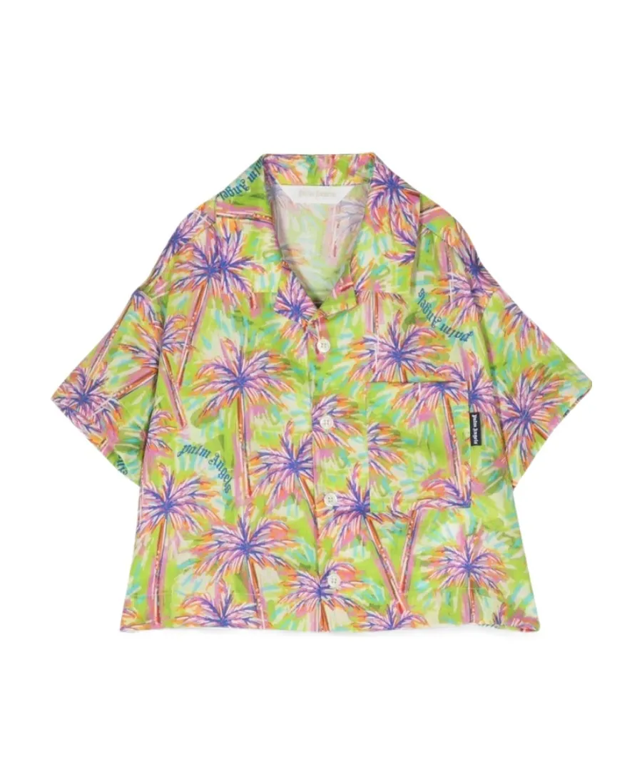 Palm Tree-Print Short-Sleeve Bowling Shirt