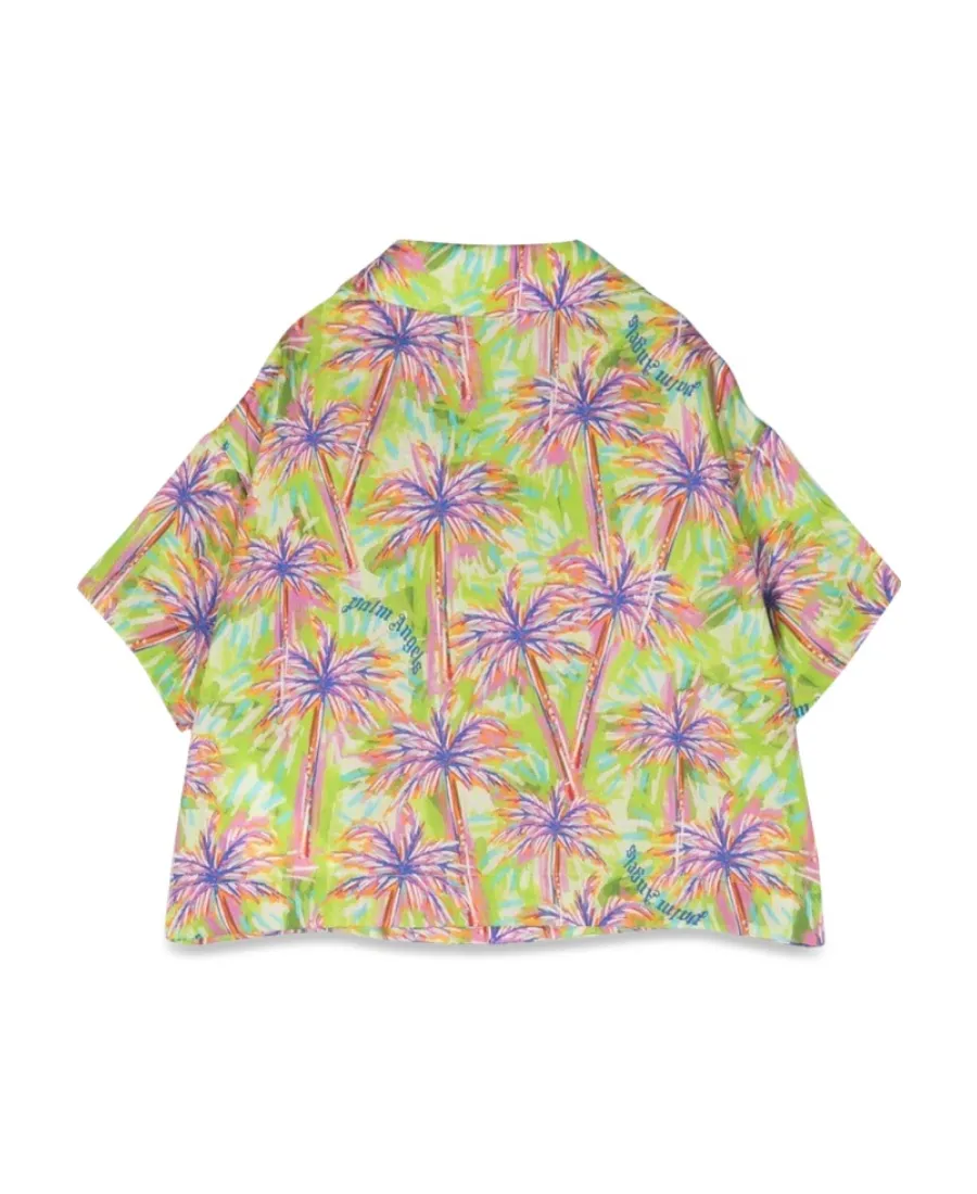 Palm Tree-Print Short-Sleeve Bowling Shirt