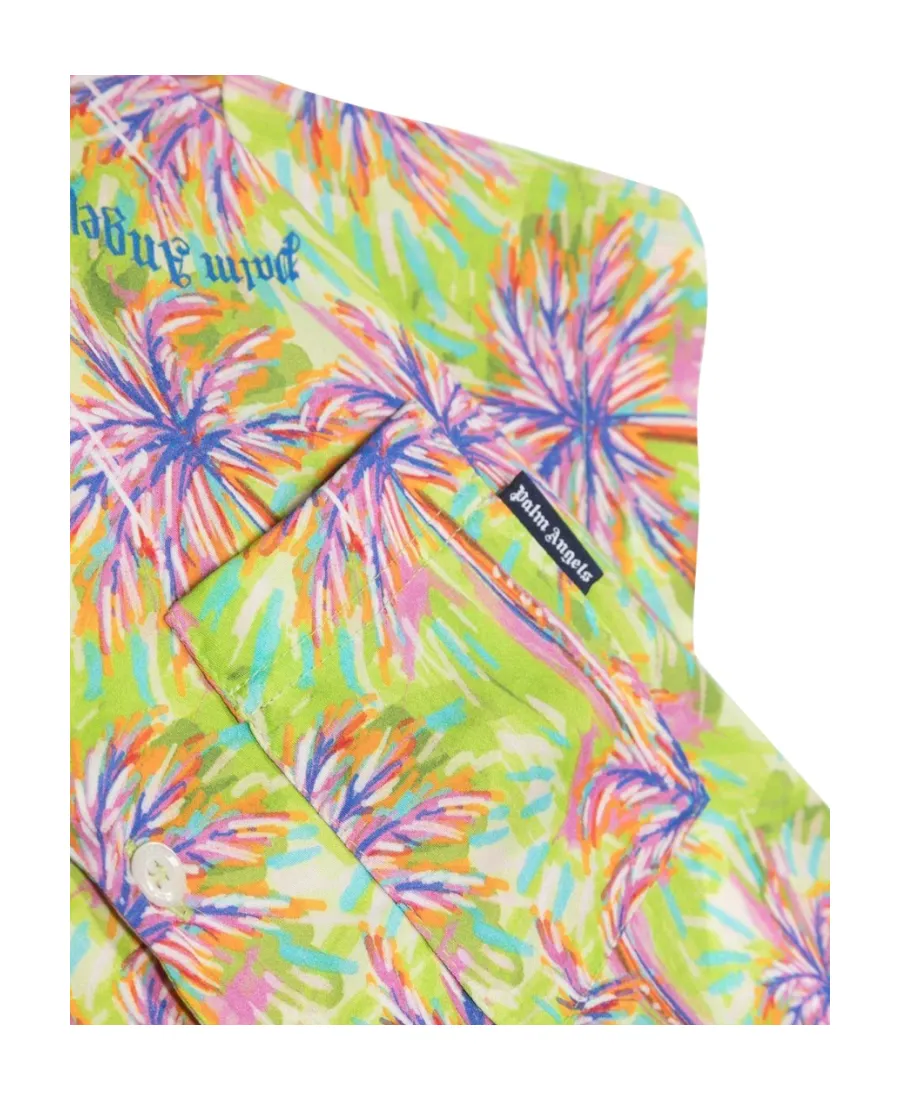 Palm Tree-Print Short-Sleeve Bowling Shirt
