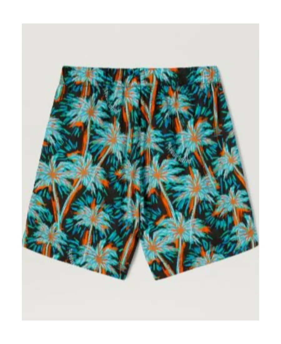 Palm Tree-Print Cotton Shorts