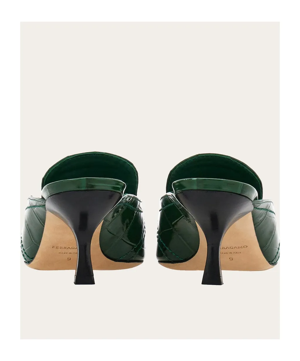 Salvatore Ferragamo Embossed Round-Toe Mules