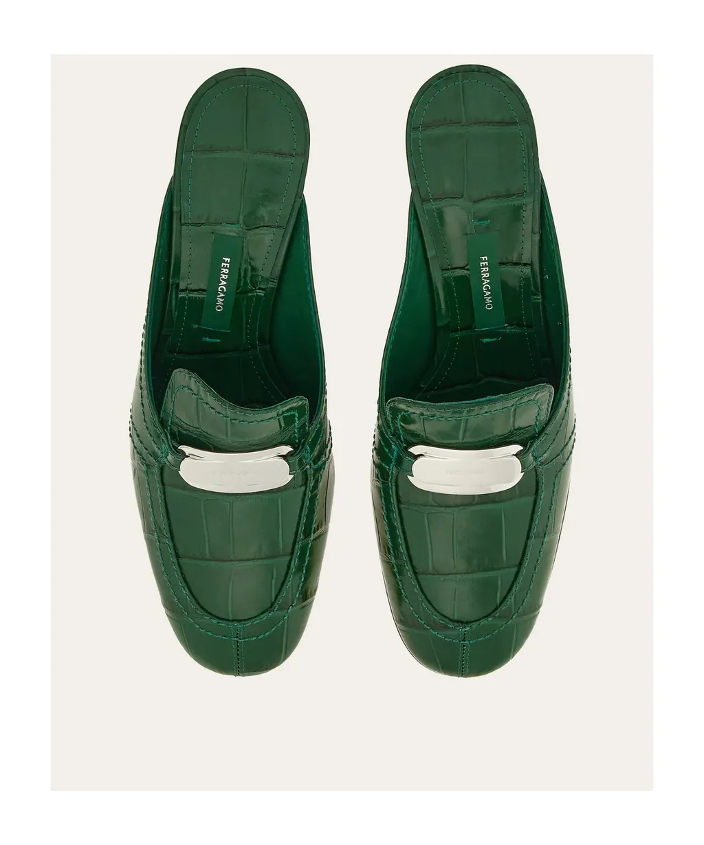 Salvatore Ferragamo Embossed Round-Toe Mules