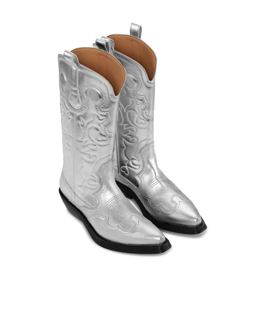 Ganni Mid Shaft Embroidered Western Boots