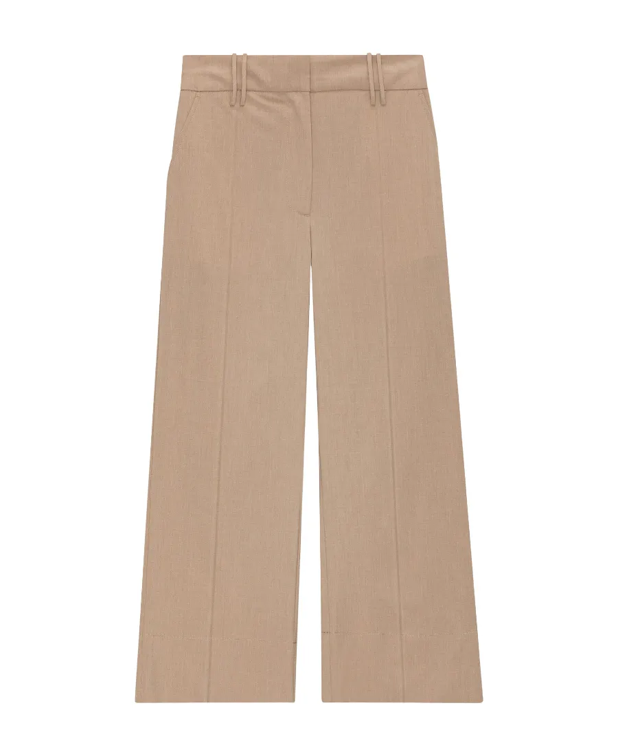 Beige Drapey Melange Cropped Trousers