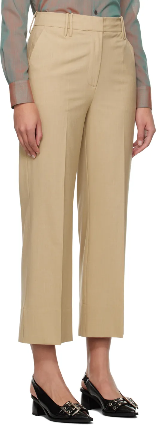 Beige Drapey Melange Cropped Trousers
