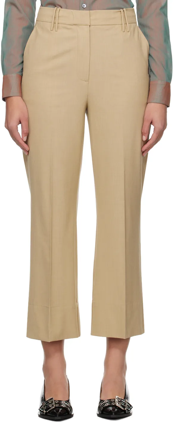 Beige Drapey Melange Cropped Trousers