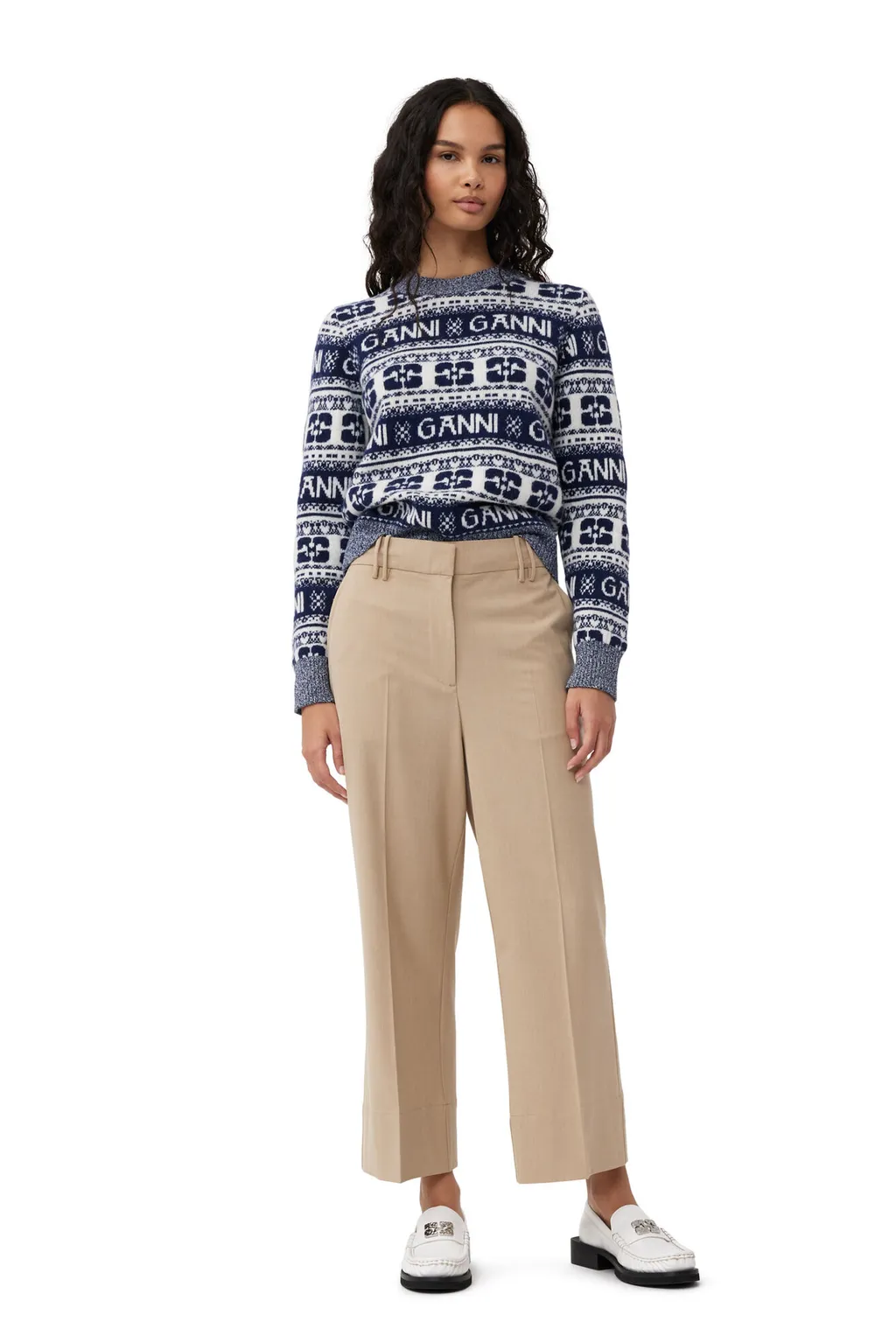 Beige Drapey Melange Cropped Trousers
