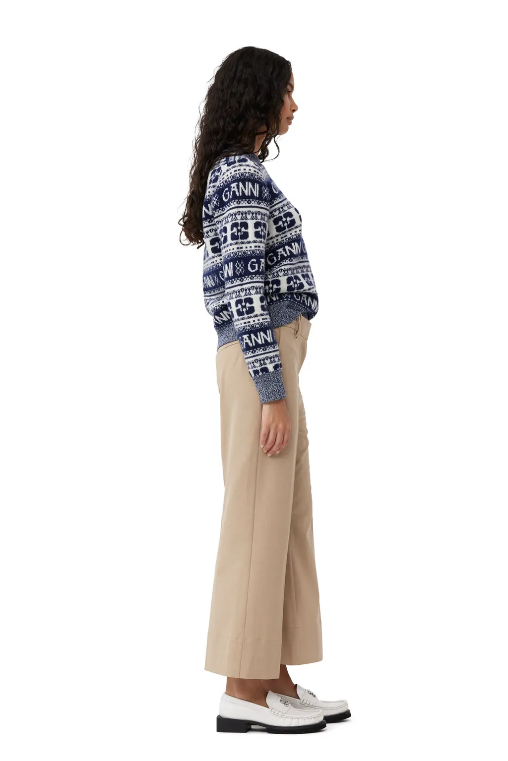 Beige Drapey Melange Cropped Trousers