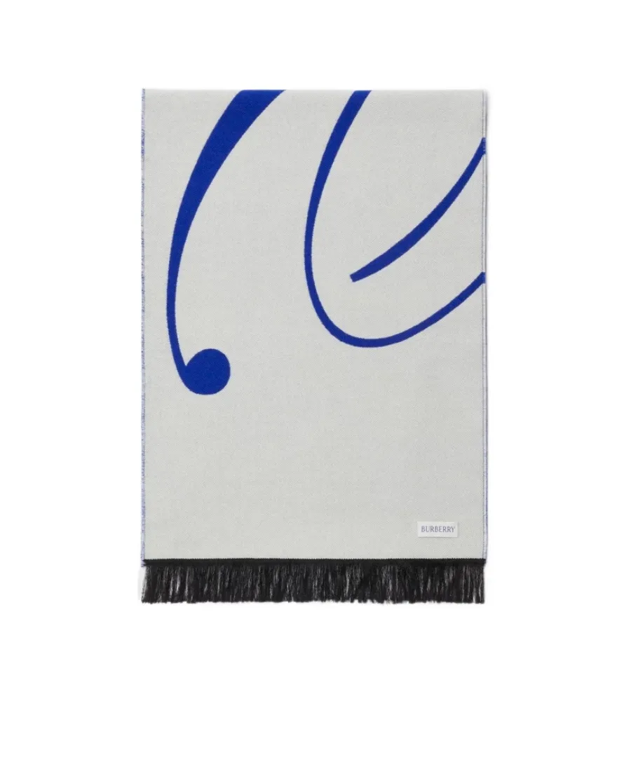 Burberry Logo Intarsia-Knit Fringe-Edged Scarf