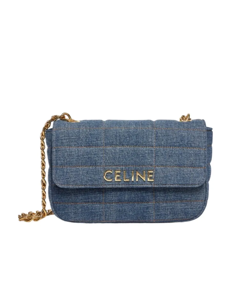 Chain Shoulder Bag Matelasse Monochrome Celine In Quilted Denim