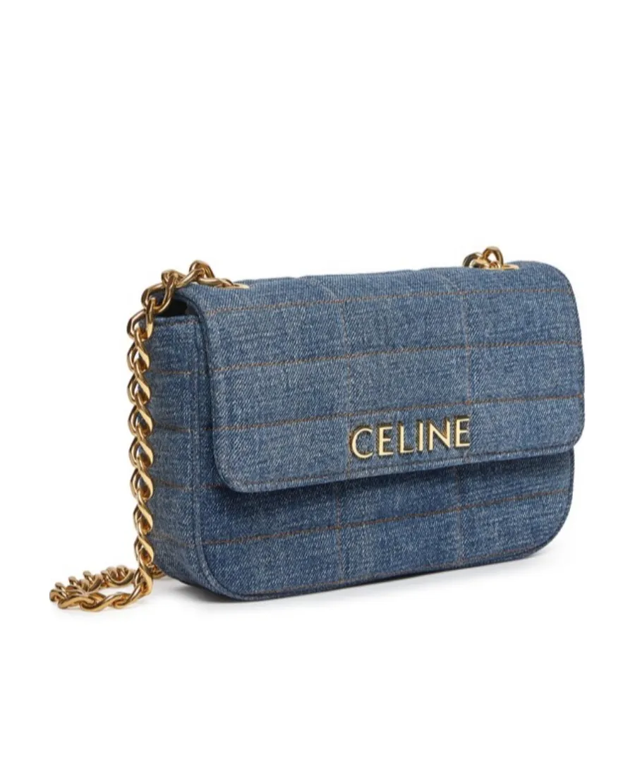 Chain Shoulder Bag Matelasse Monochrome Celine In Quilted Denim