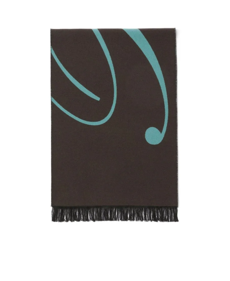 Burberry Intarsia-Knit Logo Fringe-Detailed Scarf