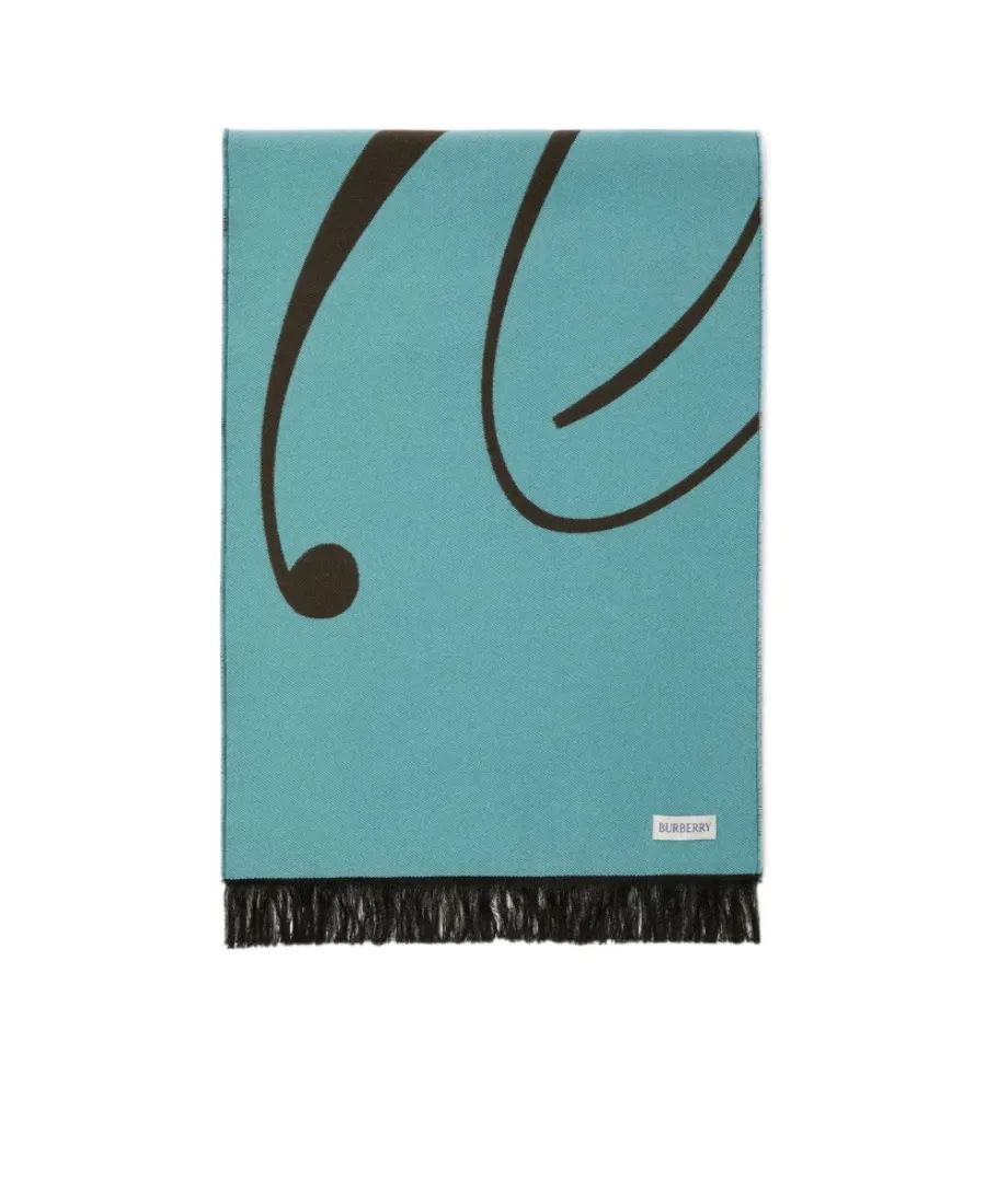 Burberry Intarsia-Knit Logo Fringe-Detailed Scarf