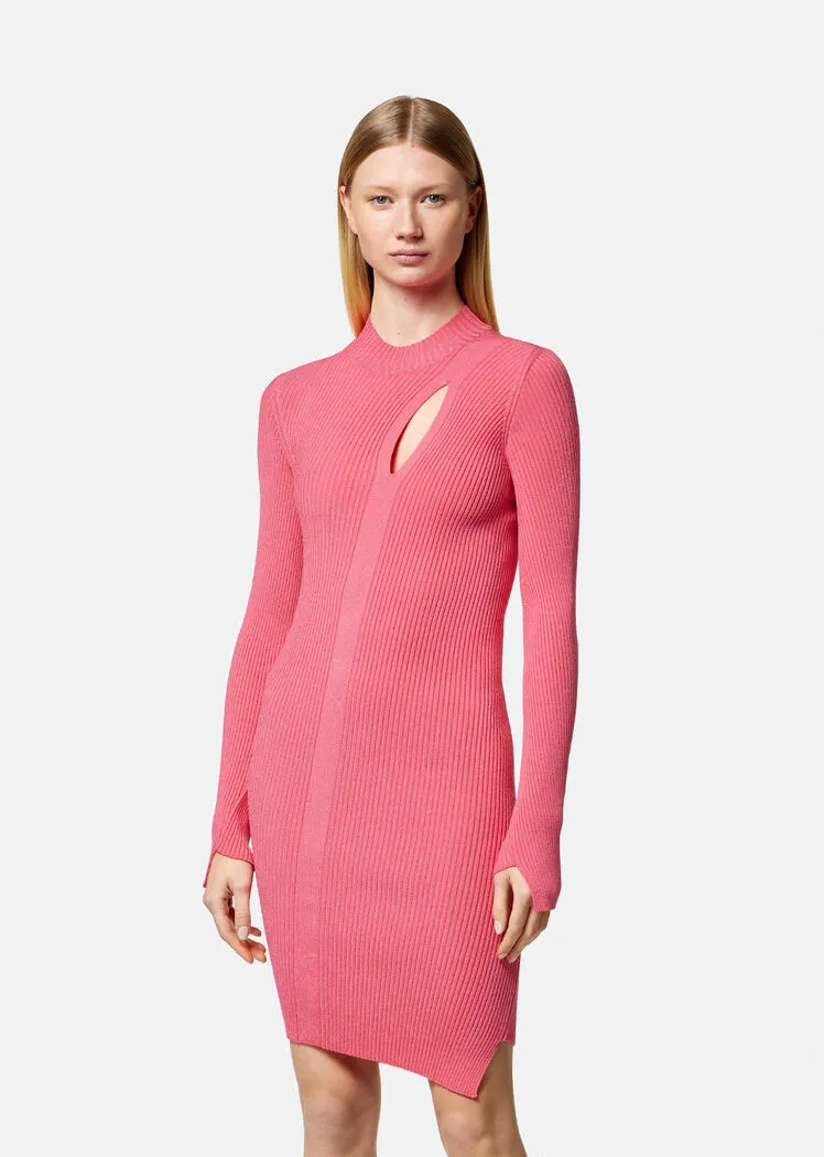 Ribbed-Knit Slashed Minidress