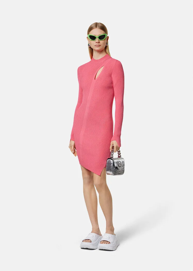 Ribbed-Knit Slashed Minidress