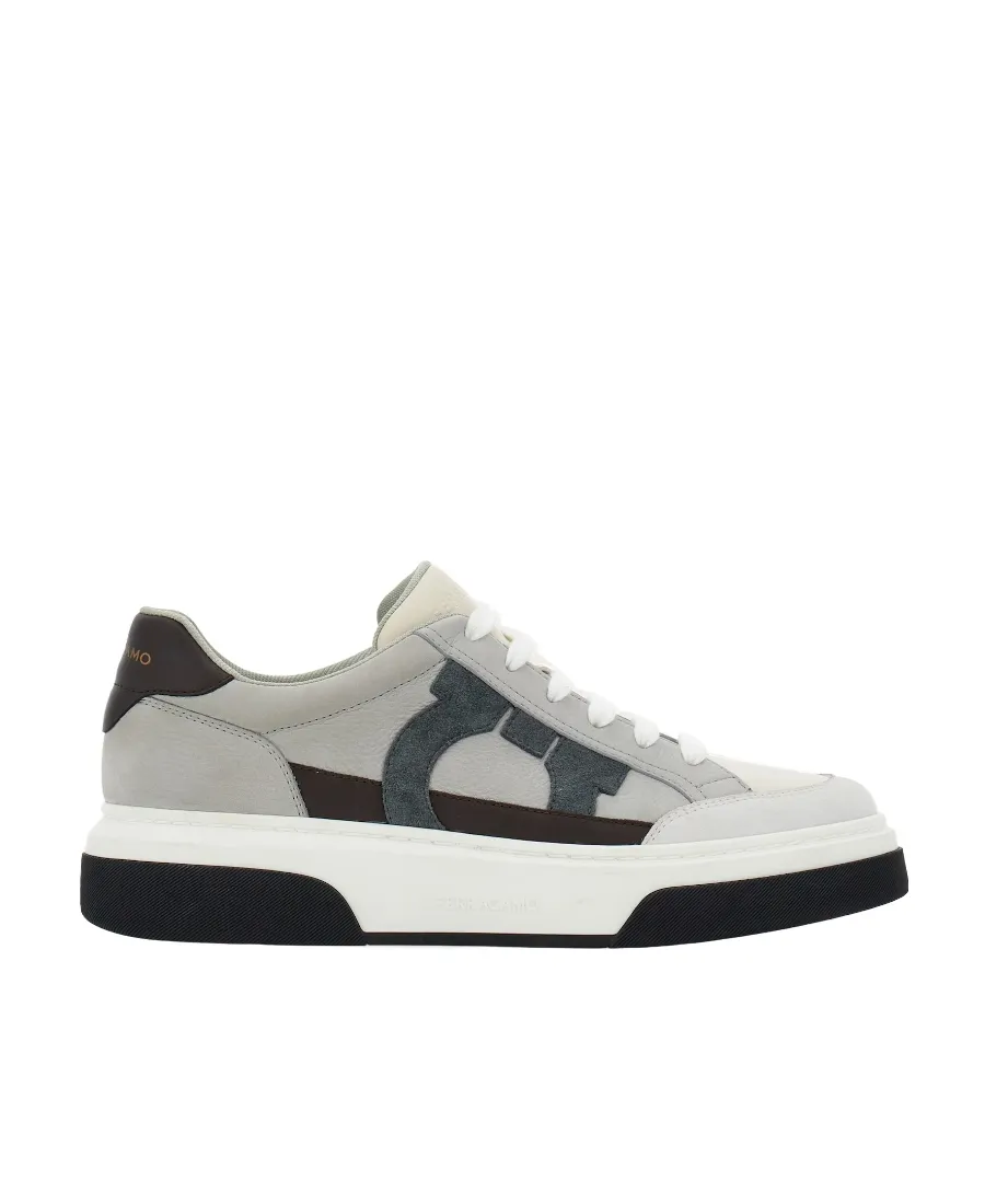 Salvatore Ferragamo Gancini-Embroidered Lace-Up Sneakers