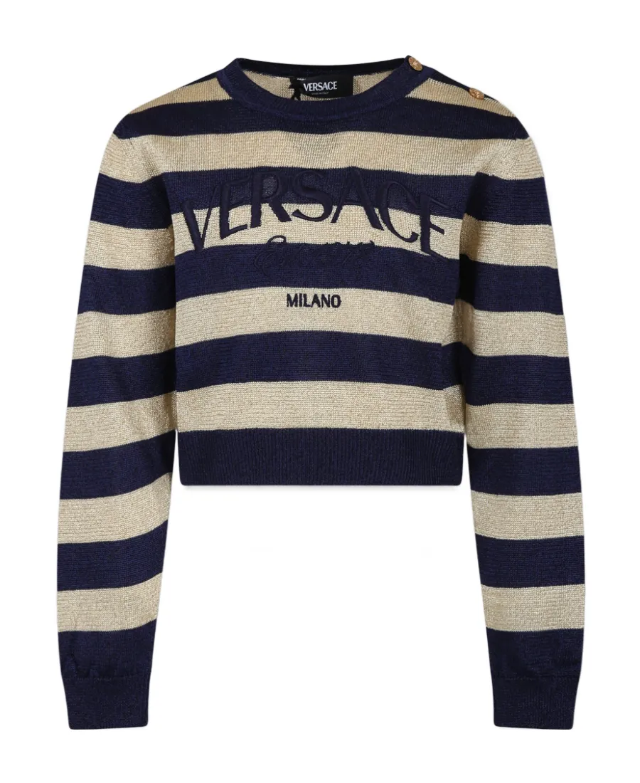 Versace Kids Logo Embroidered Striped Sweater