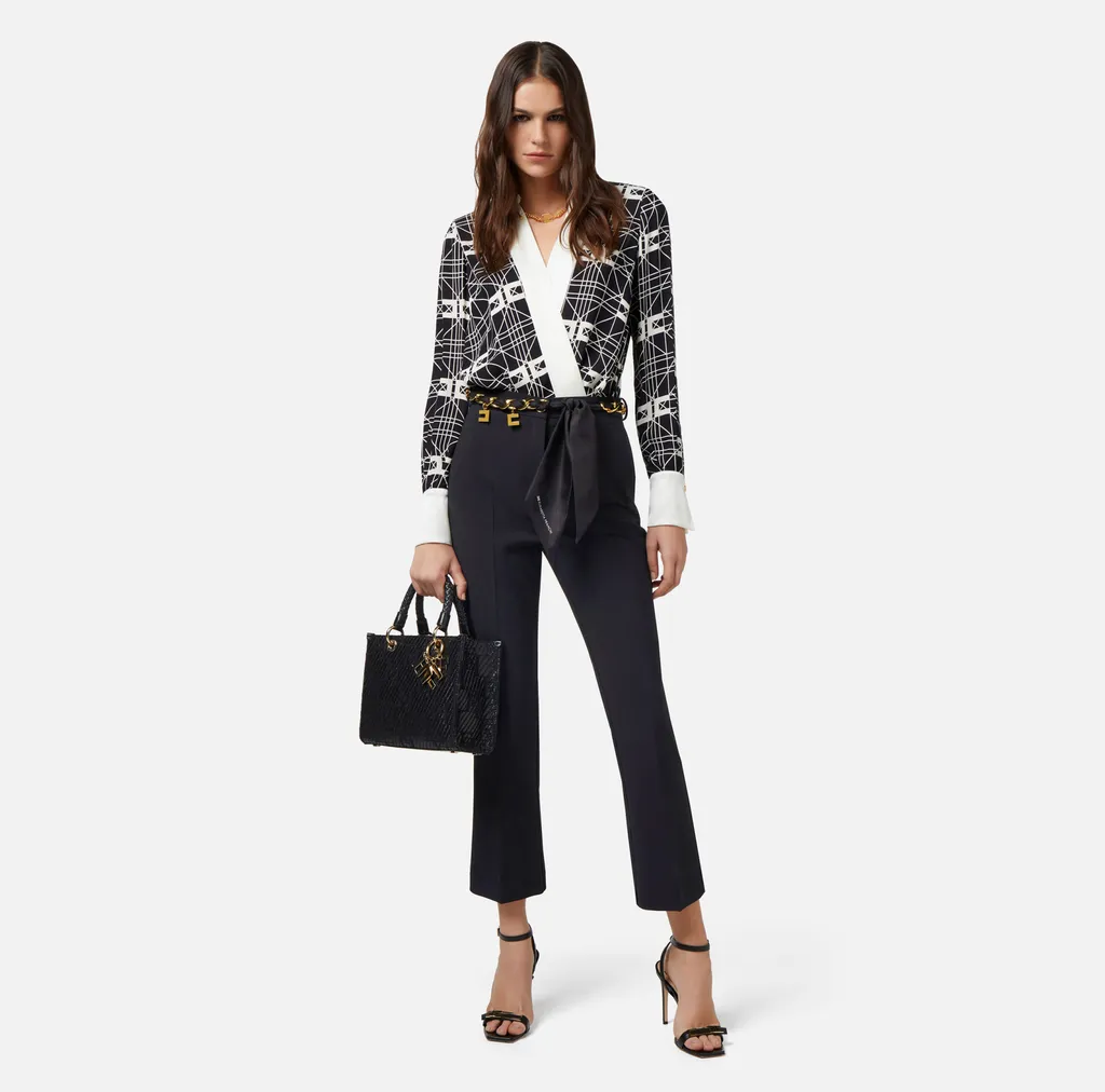 Elisabetta Franchi Allover Logo Printed V-Neck Bodysuit