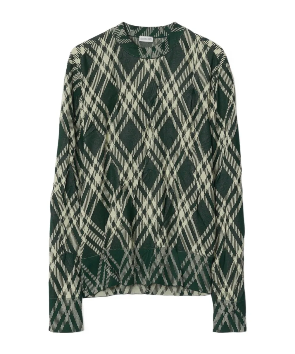Burberry Plaid-Check Crinkled-Effect Crewneck Jumper