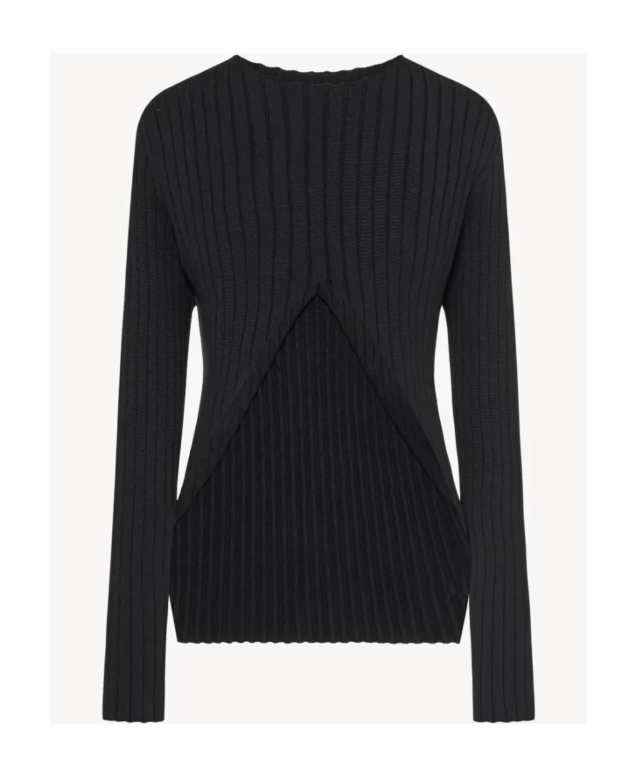 Long-Sleeve Ribbed Silk Top