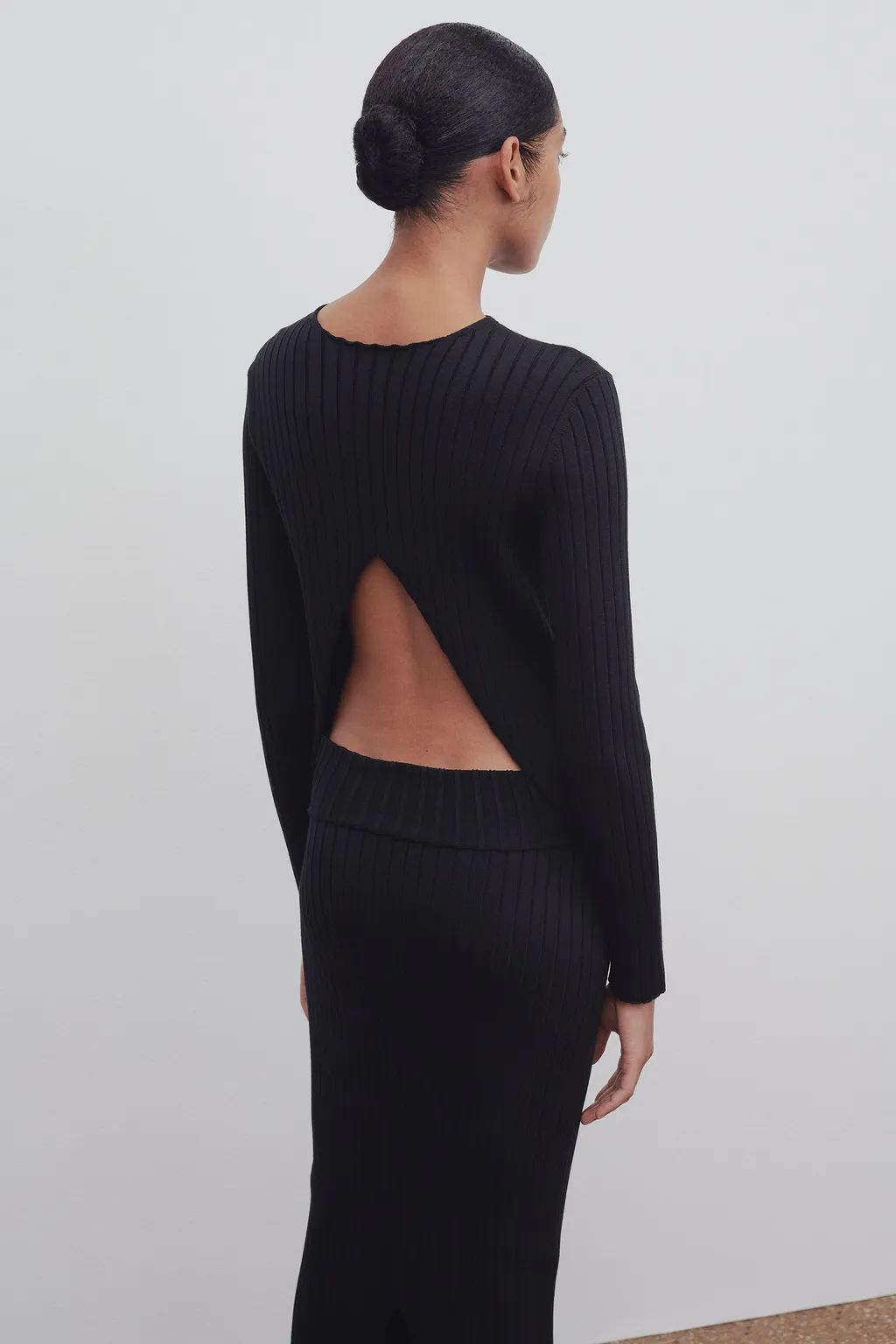 Long-Sleeve Ribbed Silk Top