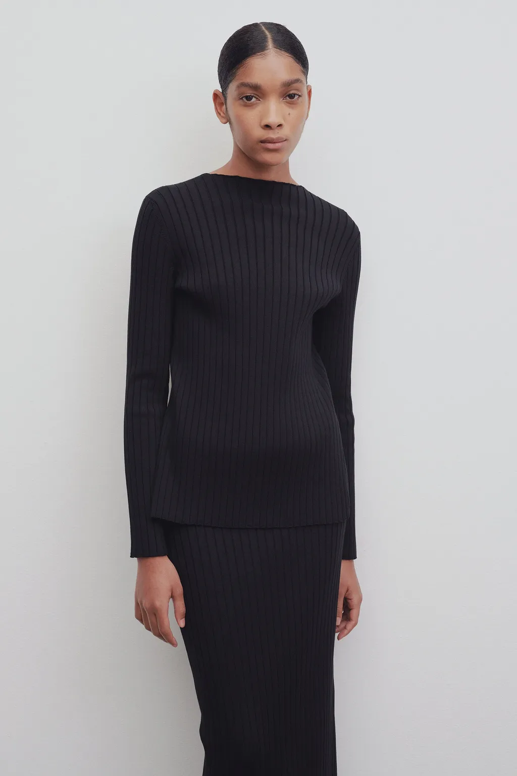 Long-Sleeve Ribbed Silk Top