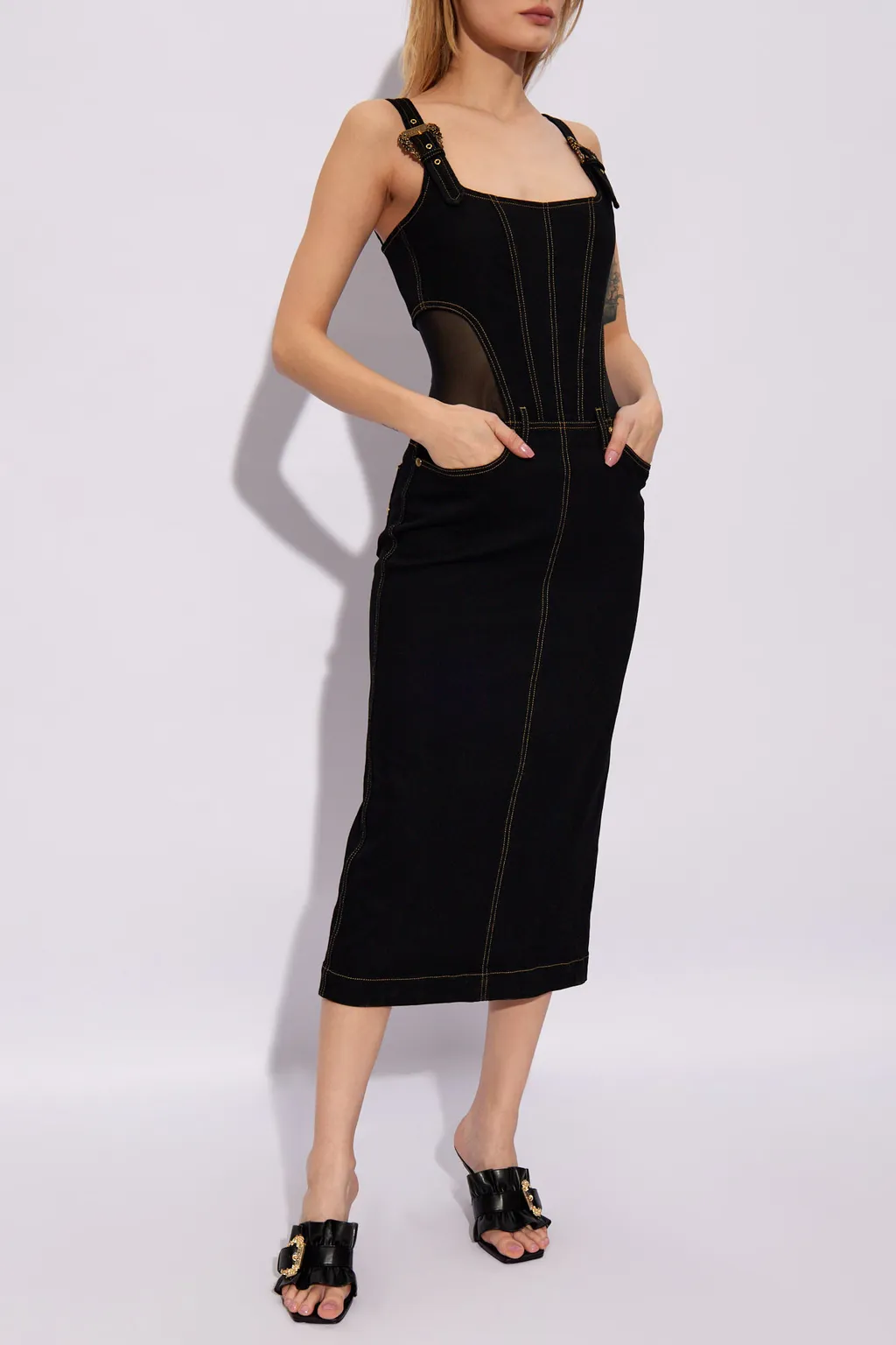 Versace Jeans Couture Contrast-Stitching Sleeveless Denim Dress