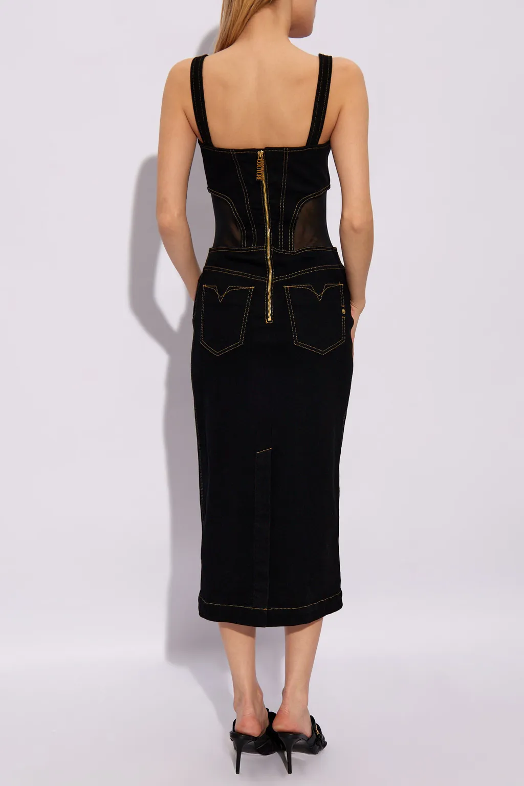 Versace Jeans Couture Contrast-Stitching Sleeveless Denim Dress