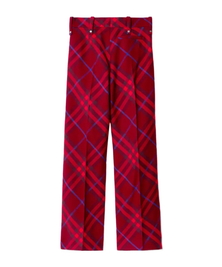 Burberry Checked Pleated Straight-Leg Trousers