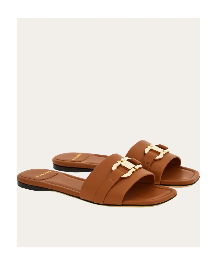 Salvatore Ferragamo Gancini-Buckle Open-Toe Slides