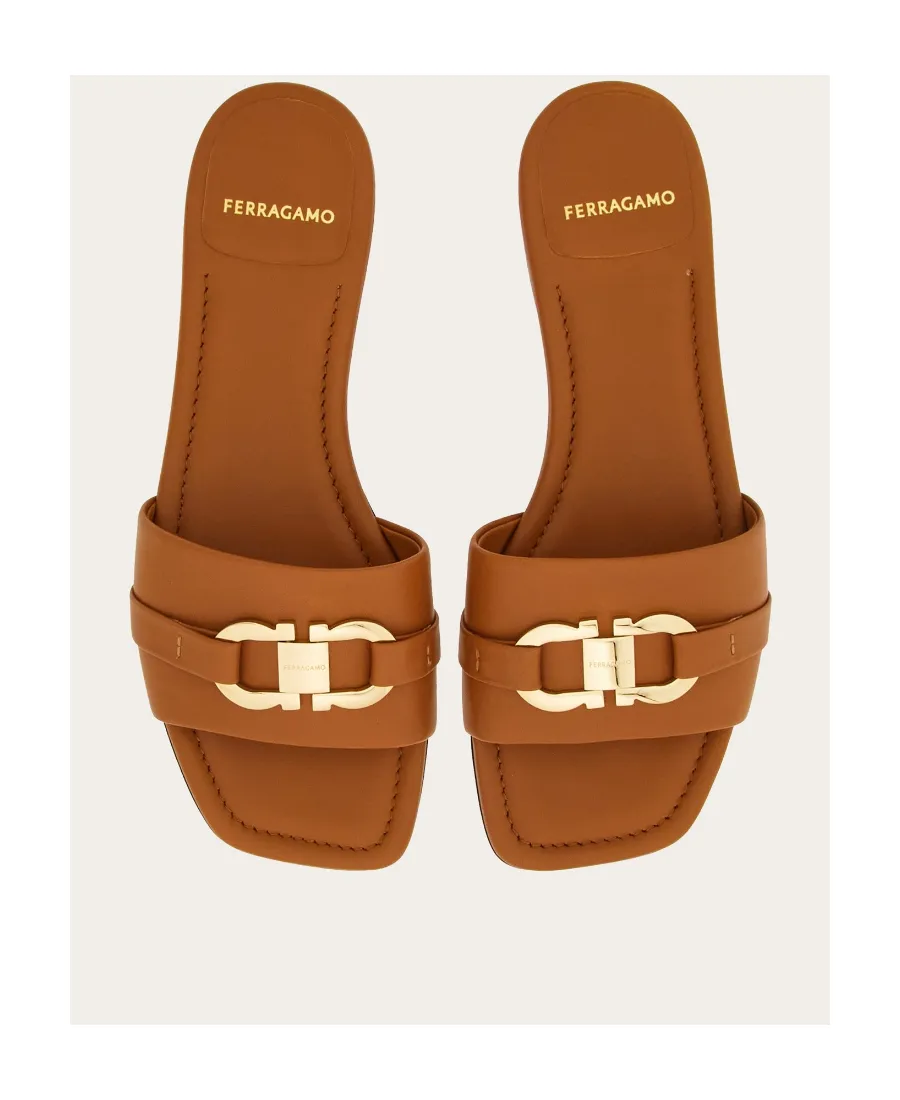 Salvatore Ferragamo Gancini-Buckle Open-Toe Slides