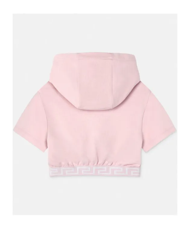 Versace Kids Logo-Embellished Short Sleeved Cropped Hoodie