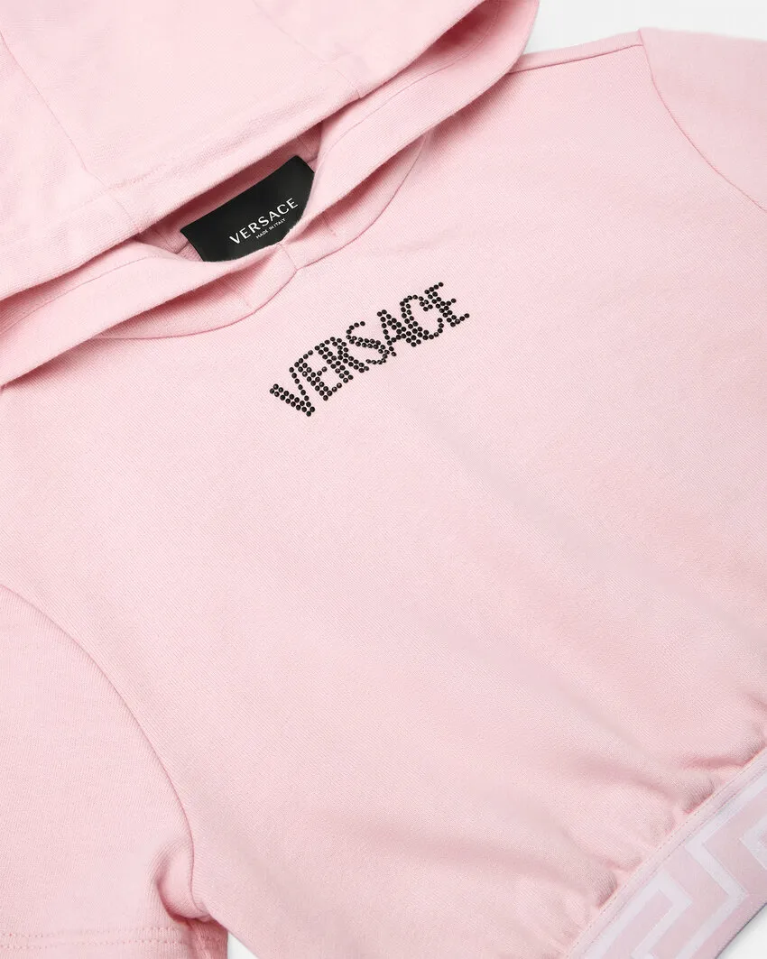 Versace Kids Logo-Embellished Short Sleeved Cropped Hoodie