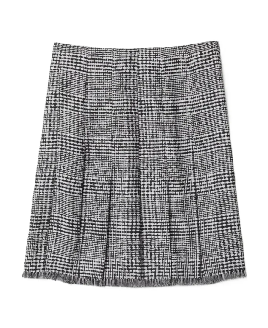 Burberry Plaid-Check Pleated Fringed Mini Skirt