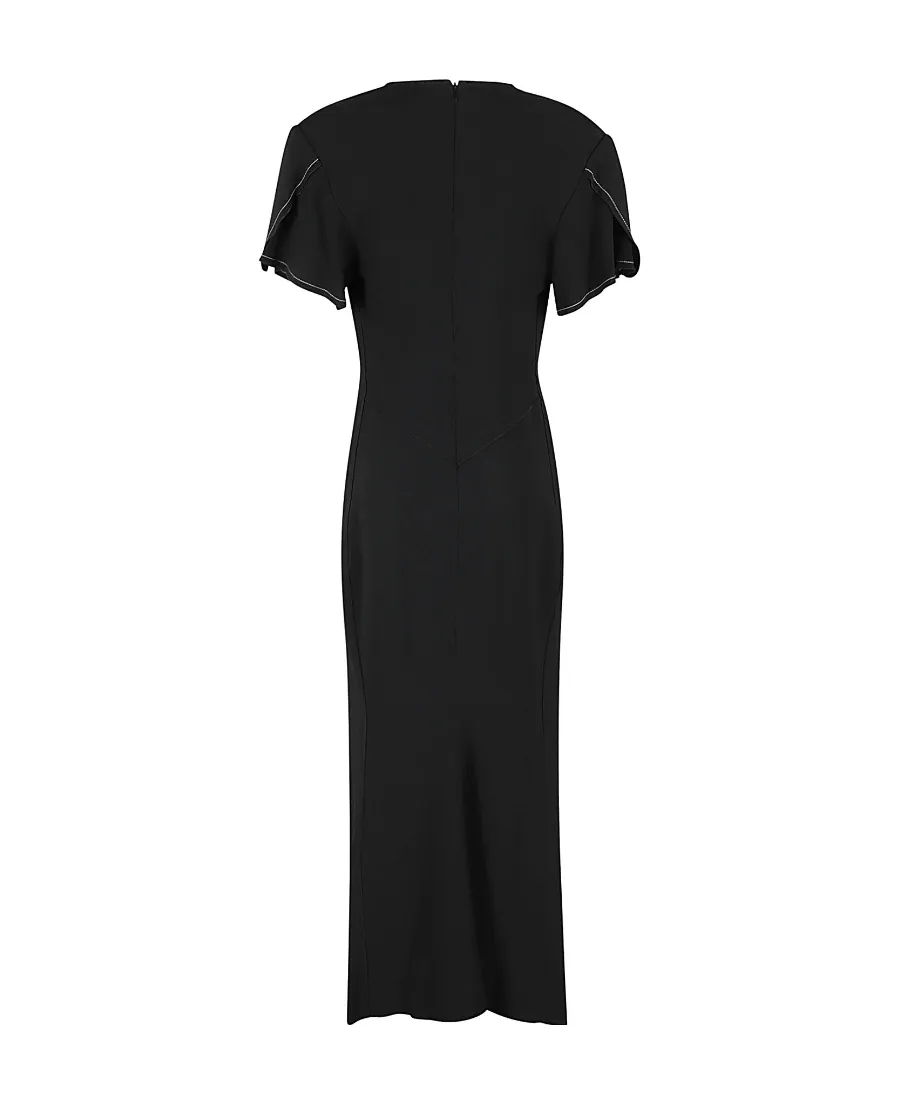 Victoria Beckham Gathered V-Neck Midi Dress