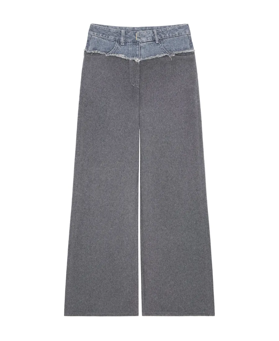 Oversized Jeans In Mixed Denim And Flannel