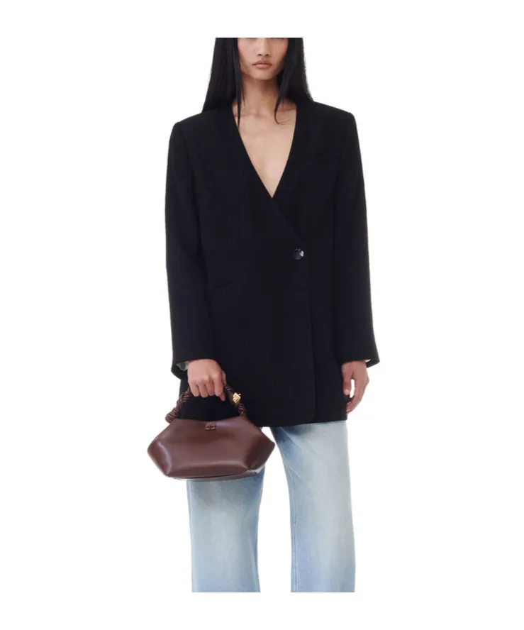 Ganni V-Neck Boxy Blazer