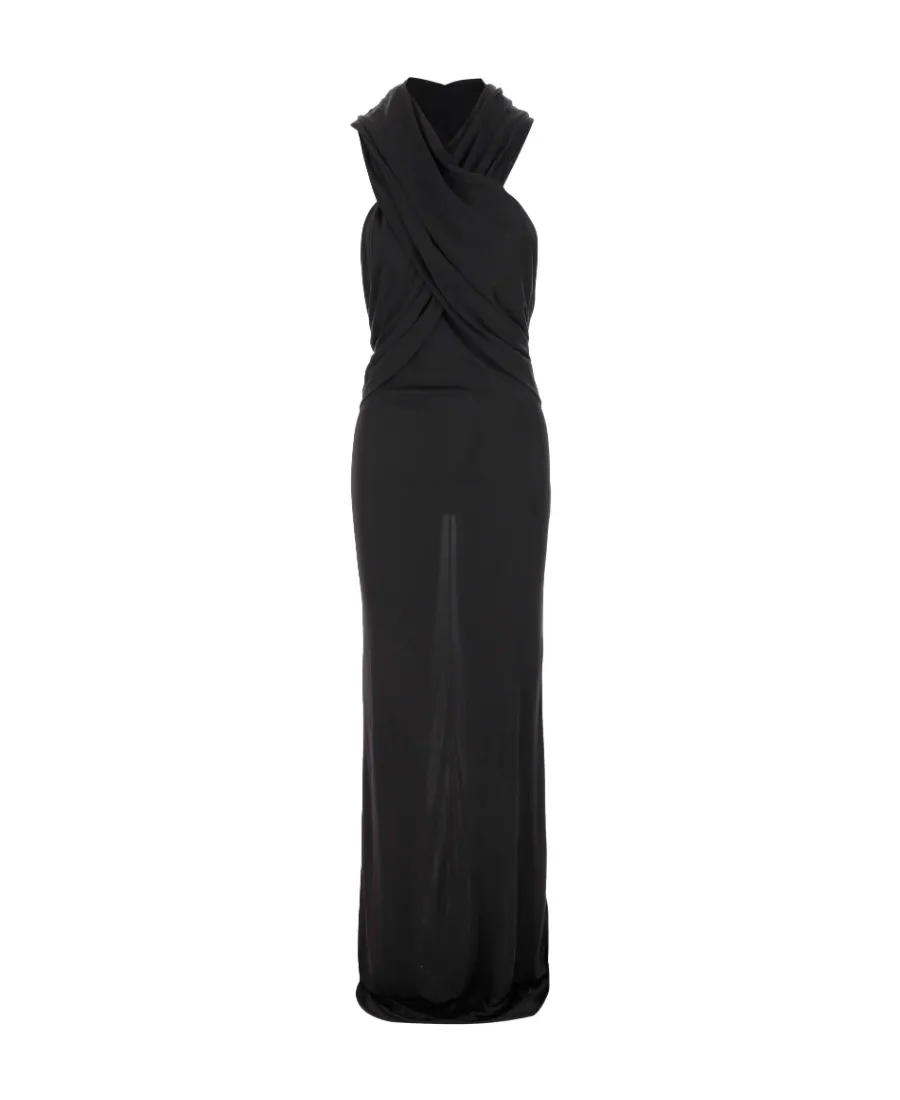 Saint Laurent Open-Back Draped Hooded Dress