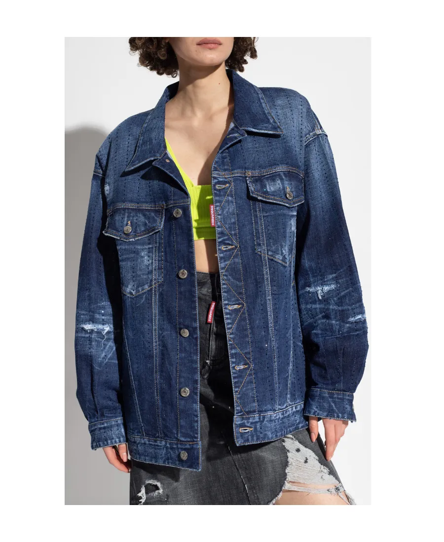 Rhinestone-Embellished Oversize Denim Jacket