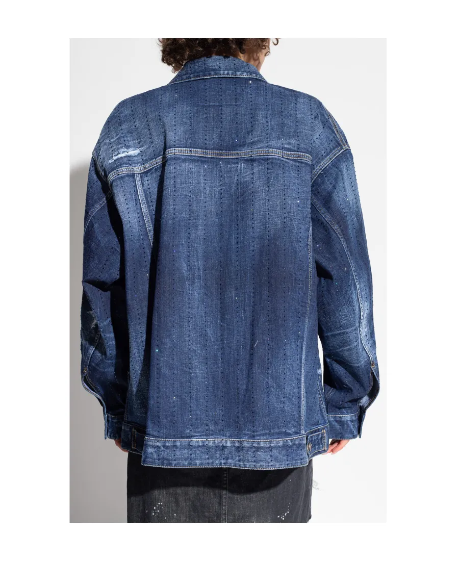 Rhinestone-Embellished Oversize Denim Jacket