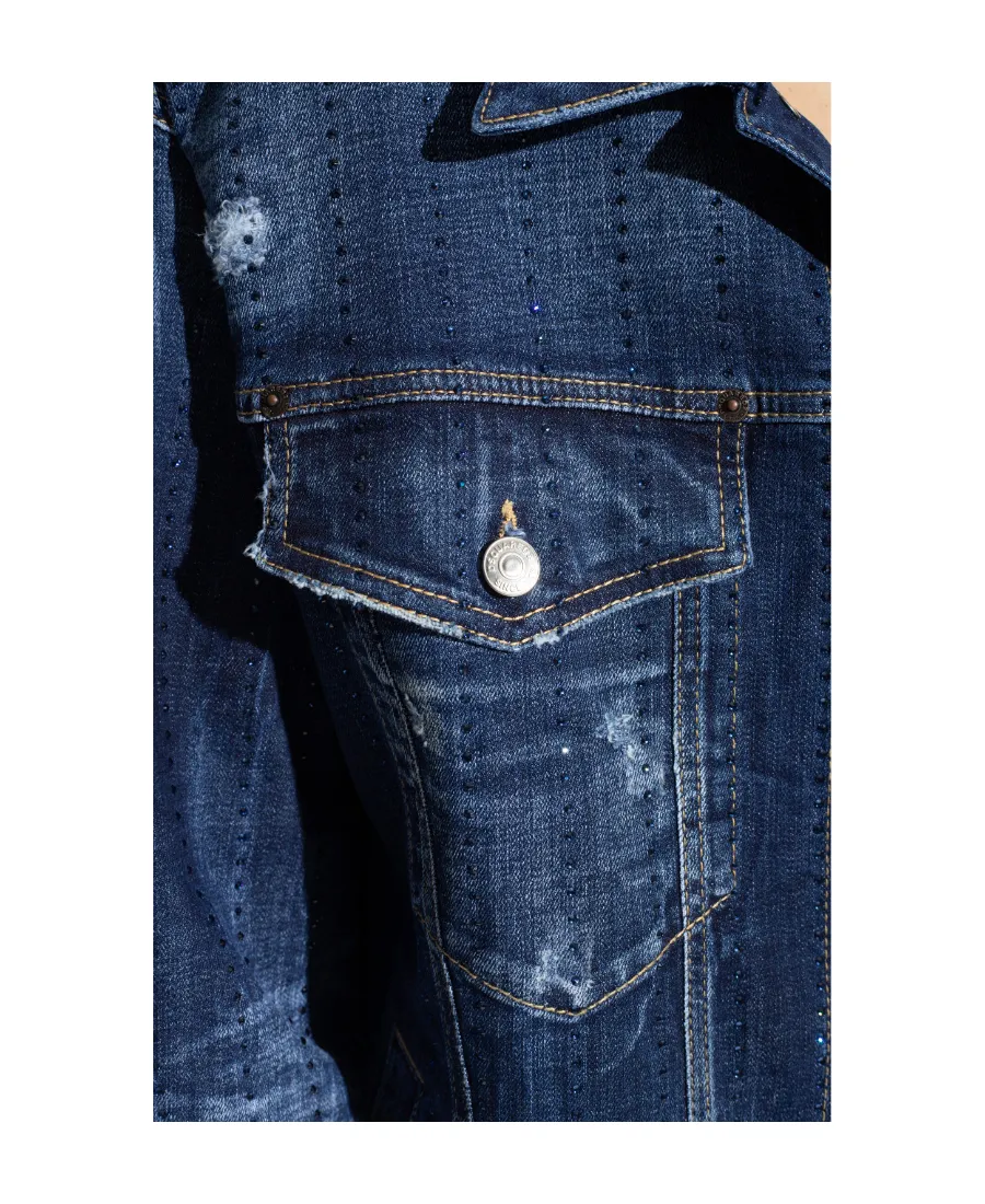 Rhinestone-Embellished Oversize Denim Jacket