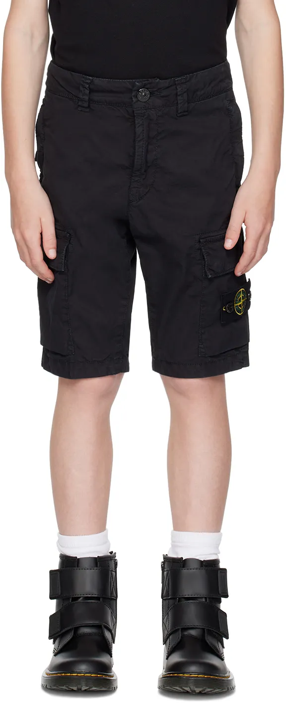 Stone Island Junior Button Detailed Logo Patch Shorts