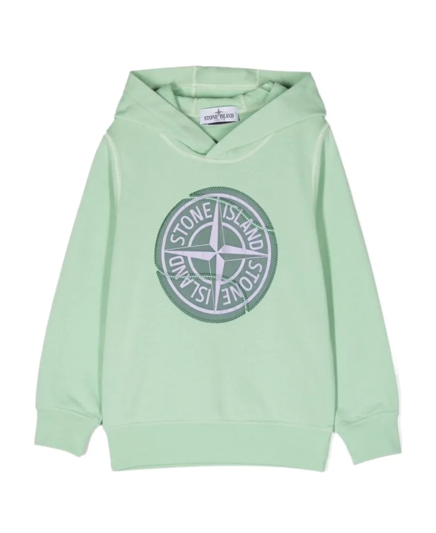 Stone Island Junior Logo Printed Long-Sleeved Hoodie
