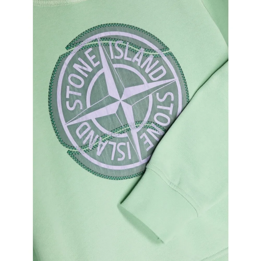 Stone Island Junior Logo Printed Long-Sleeved Hoodie