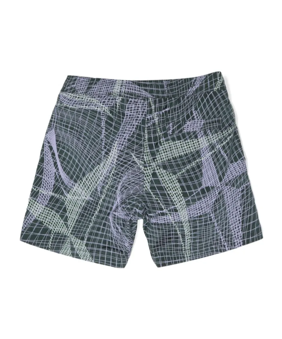 Compass-Patch Abstract-Print Swim Shorts