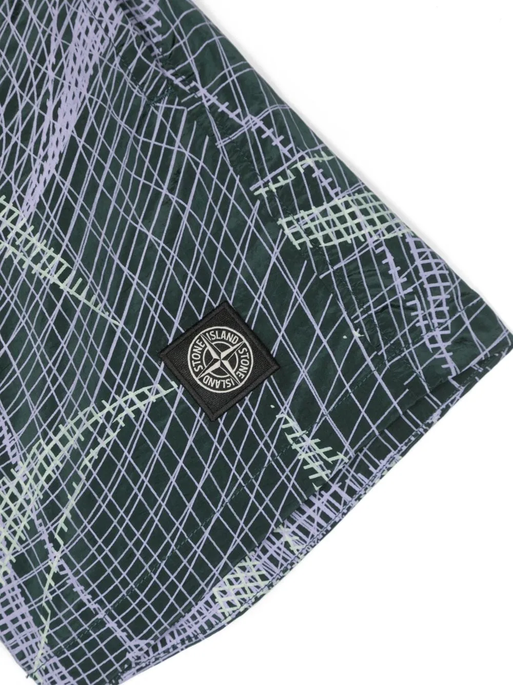 Compass-Patch Abstract-Print Swim Shorts