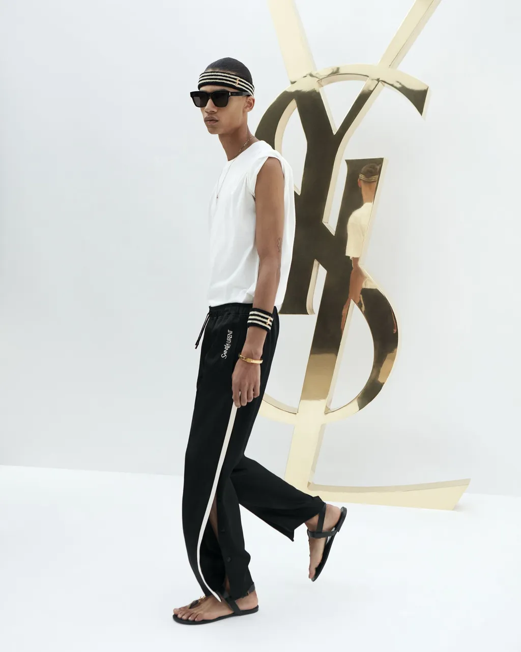 Saint Laurent Logo-Embroidered Drawstring Striped Track Pants