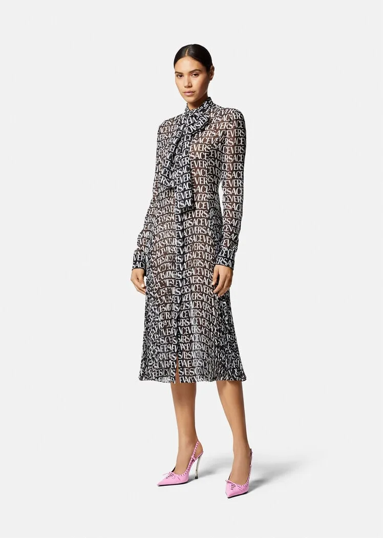 Versace Logo Print Sheer Midi Dress